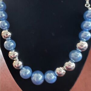 Elegant Blue and Silver Beaded Necklace and Earrings